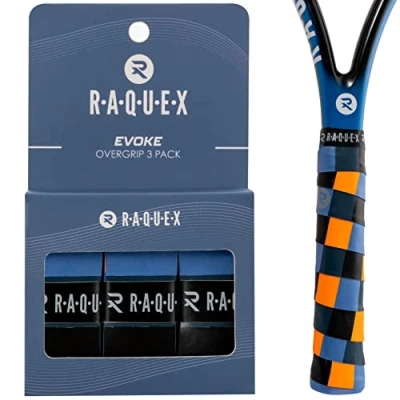 Image of Raquex Evoke Overgrip Tape 3 Pack Tennis Racket Grip Tapes (11 Designs) Racquet Anti Slip for Rackets, Badminton, Squash, Padel. Finishing Included (Stripes)