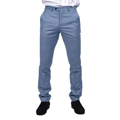 Image of Mens Light Blue Sky Trousers Classic Stitch Wedding Summer Prom 42