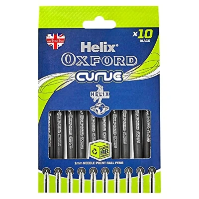 Image of Helix Oxford Curve Ballpoint Pens (x10 Pack Black Ink) with Plastic Free Packaging