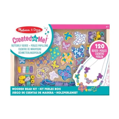 Image of Melissa &amp; Doug Butterfly Necklace Craft Bead Set Wooden Beads for Friendship Bracelet/Jewellery Making Kit Arts and Crafts Kids Age 5 Girls or Boys 4 Year Old Girl Gifts