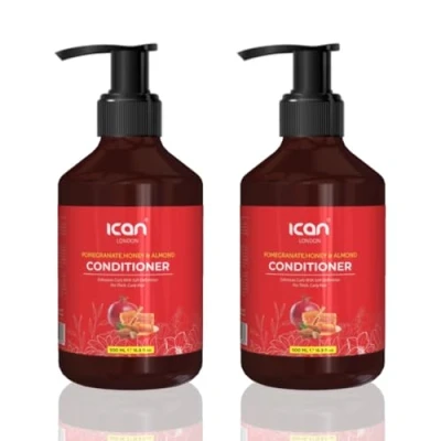 Image of Ican London Pomegranate, Honey &amp; Almond Conditioner for Thick Curly Hair, 2 x 500ml