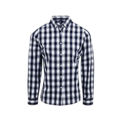 Image of Premier Womens/Ladies Mulligan Checked Long Sleeved Shirt (White/Navy) White/Blue Size 2XL