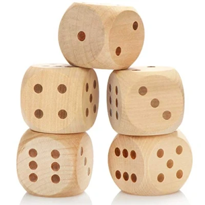 Image of COM FOUR® 5x dice XL wooden 5 x cm large for playing game outside