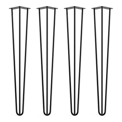 Image of 4 x Hairpin Legs from DT IRONCRAFT 71cm 3 Rod / 10mm, Black Colour with Floor Protector Feet &amp; Screws Standard Desk, Dining Table