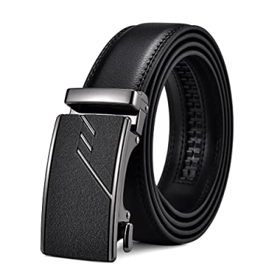 Image of FEFLO Leather Belts for Men Black Classic Ratchet belt Jeans Trousers Suits(XXL, length 125cm, suitable waist ≤115cm)