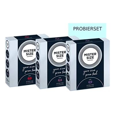 Image of Mister Size Pure Feel Condoms (Ultra Thin and Extra Lubricated) 100% Natural Rubber Latex in Your Individual (60 64 69 mm, 9 Pieces)