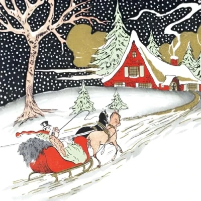 Image of Artistic Christmas Cards (MG5023) Horse and Sleigh Pack of 5 V&amp;A Collection