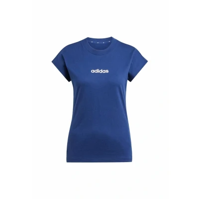 Image of adidas Women&#039;s Essentials Linear Cotton T Shirt, Dark Blue/White, XS