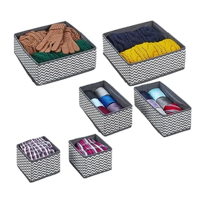 Image of Storage Box, Drawer Set, 6 Piece Laundry Organiser for Wardrobe, Space, Closet, 3 Different Sizes, Grey/White Relaxdays