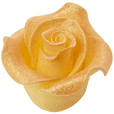 Image of Culpitt Lustre Gold Rose Sugar Soft Edible Cupcake Decorations (Pack of 1, Total 20)
