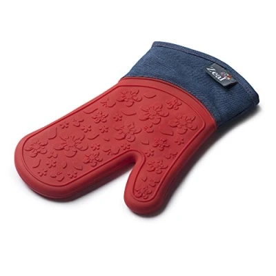 Image of Zeal Silicone Heavy Duty Single Oven Mitt Glove, Red (29 cm Long) Denim