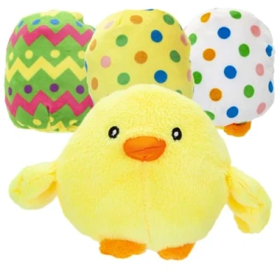 Image of VFM Easter Baby Chick Soft Toy, in Egg 12cm Reversible Plush Fidget toy for Babies, Duck Chick, Colourful Egg, Great Gift the Bunny to Bring an Hunt (Pack of 1)