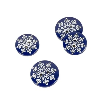 Image of MYMERCERIE Set of 6 Navy Blue Snowflake Buttons 2 Holes Size 18 mm