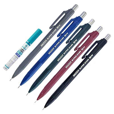 Image of HAUSER Super Dark Mechanical Pencils, 2B 0.5mm Lead Point, Pack of 5, Propelling 5 Tubes 50 Refills, ZOFAX Black Ball Pen