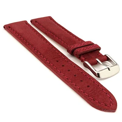 Image of SecTime Nubuck Genuine Leather Watch Strap Band Evosa SS. Buckle Spring Bars (22mm, Maroon)