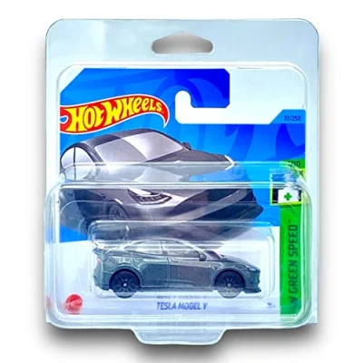Image of Hot Wheels Tesla Model Y (Dark Metallic Silver) 1/10 HW Green Speed 2023 37/250(Short Card) COMES IN A KLAS CAR KEEPER PROTECTIVE COLLECTORS CASE HKK20