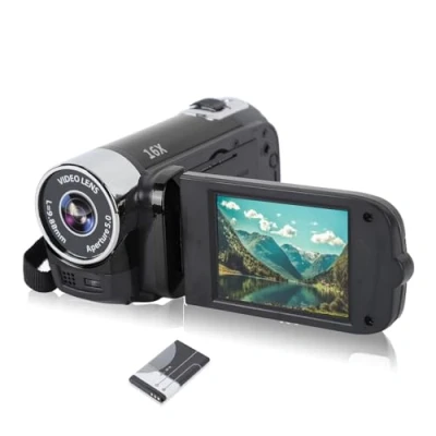Image of Video Camera for Vlogging, 1080P Full HD Camcorder, 16MP 16X Digital Zoom, 2.7in TFT Rotatable Screen, with Fill Light and USB Port, Catch Wonderful Moments (Black)