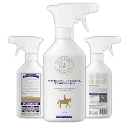 Image of C&amp;G Pets Horse Super Shine Detangling Finish Spray Dust Repelling Coat Conditioner Natural Ingredients Protects Mane Tail Quick Grooming Detangler Hair Skin Nourishment (500ML)
