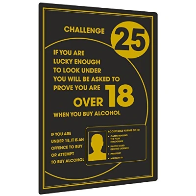 Image of Challenge 25 Underage Drinking Wall Sign Mountable Legal Notice for Bars