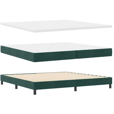 Image of vidaXL Box Spring Bed with Mattress Dark Green 200x200 cm Velvet
