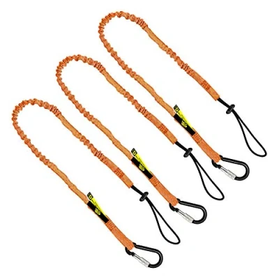 Image of BearTOOLS Orange Tool Lanyard with Aluminum Screw Lock Carabiner Extend up to 165cm Max Load 8KG / 17.6lb Shock Absorbing Tether For Working At Height, Scaffolding (3 Pack)