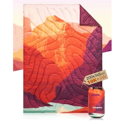 Image of KingCamp Camping Blanket Lightweight Outdoor, Warm Travel Blanket, Sleeping Blankets Ultralight with Snap Button, Quilt for indoor,Traveling, Hiking, Picnic
