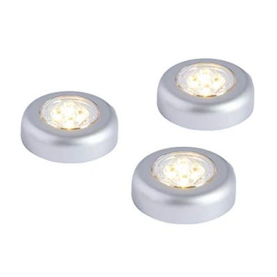 Image of Lights4fun Set of 3 Battery Under Cabinet Touch Push Spot Lights Warm White LED with Stick On Pads