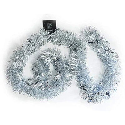 Image of Homestreet Thick Quality Christmas Tinsel In Red, Gold Or Silver 6.5 Foot Long, 11cm Chunky Vibrant 2 metre Deluxe Xmas Decorations (Silver)