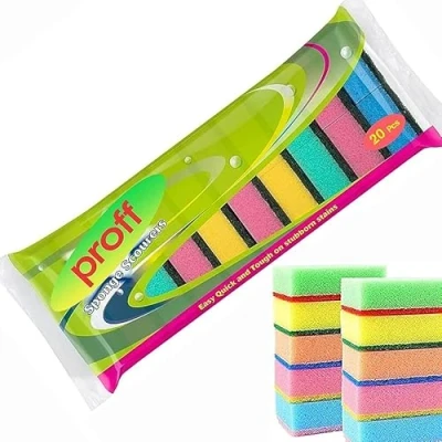 Image of Sponge Scourer Washing Up Sponges pack of 20 Bettina Scourers Colourful for Kitchens Bathrooms and Heavy Duty Cleaning