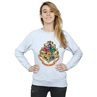 Image of Harry Potter Women&#039;s Hogwarts Crest Gold Ink Sweatshirt Sport Grey Large