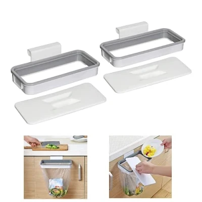 Image of Hanging Bin Bag Holders, Rubbish Bags Storage Rack, Trash Holder Organiser, For Cupboard, With Lid, Portable Practical Design