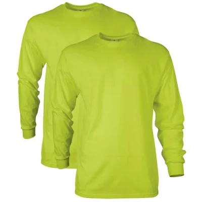 Image of Gildan Unisex&#039;s Ultra Cotton Long Sleeve T Shirt, Style G2400, Multipack, Safety Green (2 Pack), S (Pack of 2)