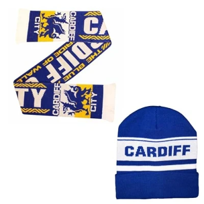 Image of Cardiff Blue and White Ski Hat Stylish Winter Beanie for Bluebirds Fans Ultimate Football Comfort Warmth (UK, Alpha, One Size, Bronx &amp; Scarf Set)