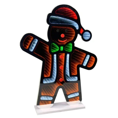 Image of Double Sided Infinity Mirror Light Christmas Decoration Optical Illusion Multicolour Gingerbread Man