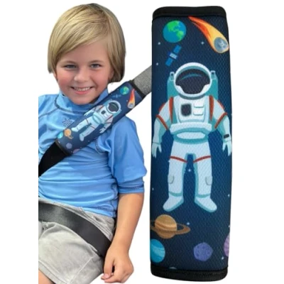 Image of HECKBO 1x Kids Car Seat Belt Pads Protectors astronaut for and Babies Ideal any Booster Bicycle