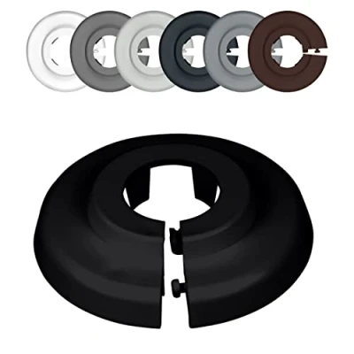 Image of FUX 2 Pieces Radiator Pipe Covers for diameters 12mm 35mm; Heating Floor Collars Rings White, Black, Grey, Brown (15mm, Jet Black 9005)