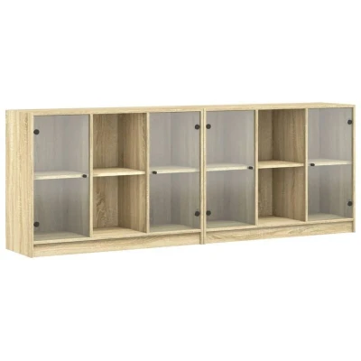 Image of vidaXL Bookcase with Doors, Storage Cabinet for Living Room, Book Shelf Display Rack Office Cabinet, Modern Style, Sonoma Oak Engineered Wood