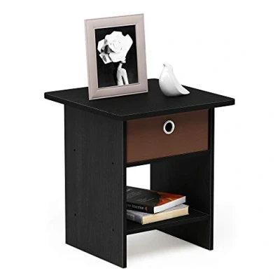 Image of Furinno Dario End Table/ Night Stand Storage Shelf with Bin Drawer, Americano/Medium Brown