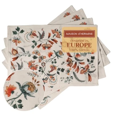 Image of Maison d&#039; Hermine Placemats Set of 4 100% Cotton Decorative Easter Cloth Place Mat Washable Dinner Placemat for Holiday, Dinner, Wedding, Buffet Party &amp; Dining, Dalida Spring/Summer (33cm x 48cm)