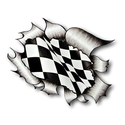 Image of Sticar it Ltd RIPPED TORN METAL Vinyl Car Sticker decal CHEQUERED FLAG van truck Large 205x160mm approx.