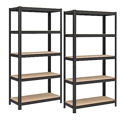 Image of SONGMICS 5 Tier Shelving Unit, Steel Unit for Storage, Tool Free Assembly, Garage, Shed, Load Capacity 875 kg, 40 x 90 180 cm, Black GLR040B01