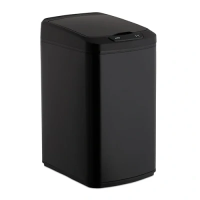 Image of Relaxdays Sensor Bin 12L, Square Trash Can With Lid &amp; Bucket, Kitchen Bath, Automatic Waste Collection, Black, Steel, Pack of 1