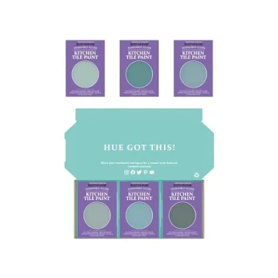 Image of Rust Oleum Kitchen Wall Tile Paint in Gloss Finish Ocean Blues Tester Box