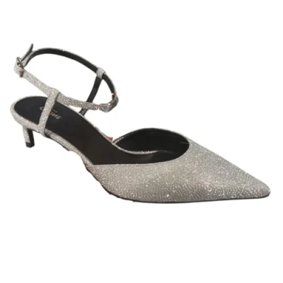Image of Where&#039;s That From Wheres Womens &#039;Greece&#039; Wide Fit Low Kitten Heels Pointed Toe Ankle Strap Silver Size 3 (UK Shoe)