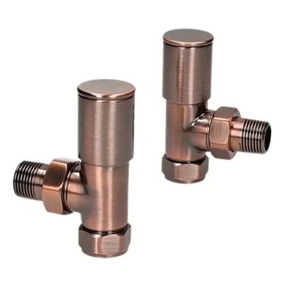 Image of Luxury Antique Copper Angled Towel Rail Radiator Valve Heavy Pattern 15MM X 1/2&quot; Pair Twin Pack