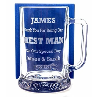 Image of Laser Engraved/Personalised Pub Pint Glass BEST MAN Tankard Gift For Wedding/Usher