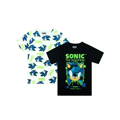 Image of SONIC THE HEDGEHOG T Shirts Boys&#039; 2 Pack Gaming Shirt for Kids Multicoloured 6 7 Years