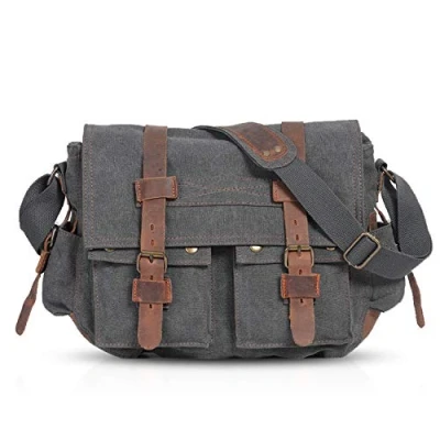Image of FANDARE Unisex Messenger Bag Canvas Satchel College Outdoor Travel Bookbag Commute Work Shoulder 14 inch Laptop Crossbody for Men/Women Gray