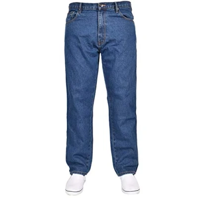 Image of True Face Mens Jeans Straight Leg Denim Pants Zip Fly Classic Fit Trousers Blue Stone Wash 40L