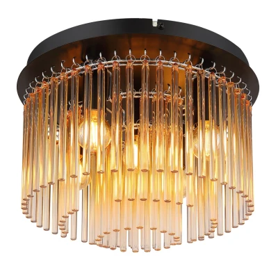 Image of Gorley Ceiling Light Matt Black Amber Glass Shade 5x E14